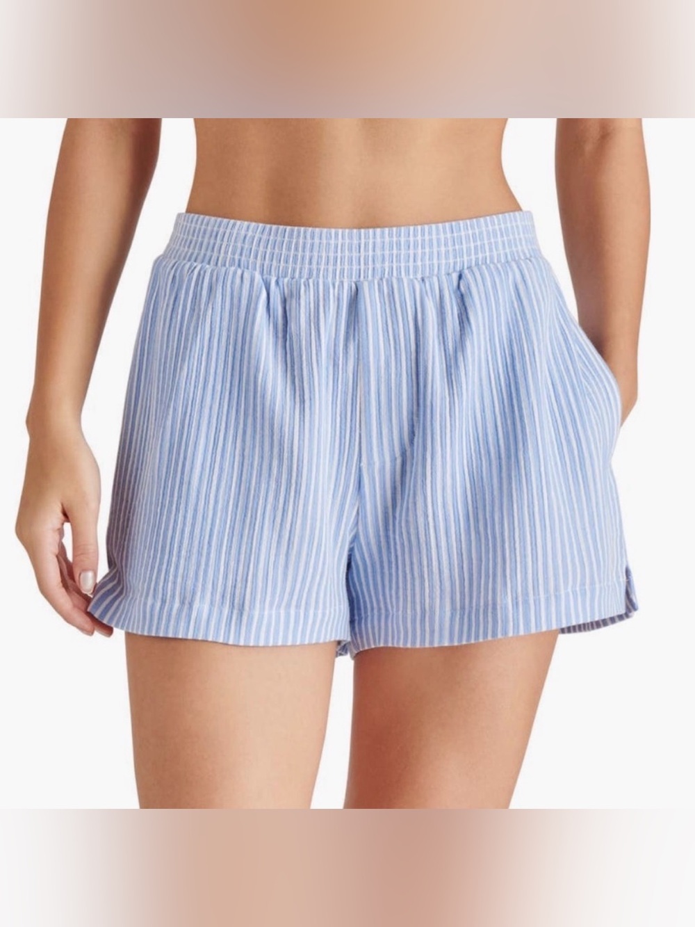 Steve Madden Caral Light Blue Striped Women's Elastic Waist Shorts pull on